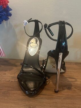 Express Black Patent Stiletto Sandals with Metallic Heel-No Box